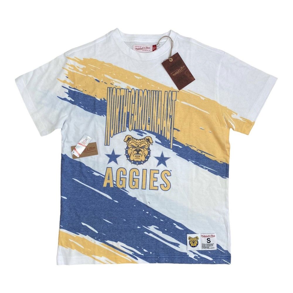 Nc A&T Aggies Mitchell & Ness T Shirt Mens Small White Paintbrush Sublimated Nwt
